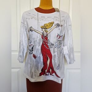 Chico's Graphic Print Top - Red and White